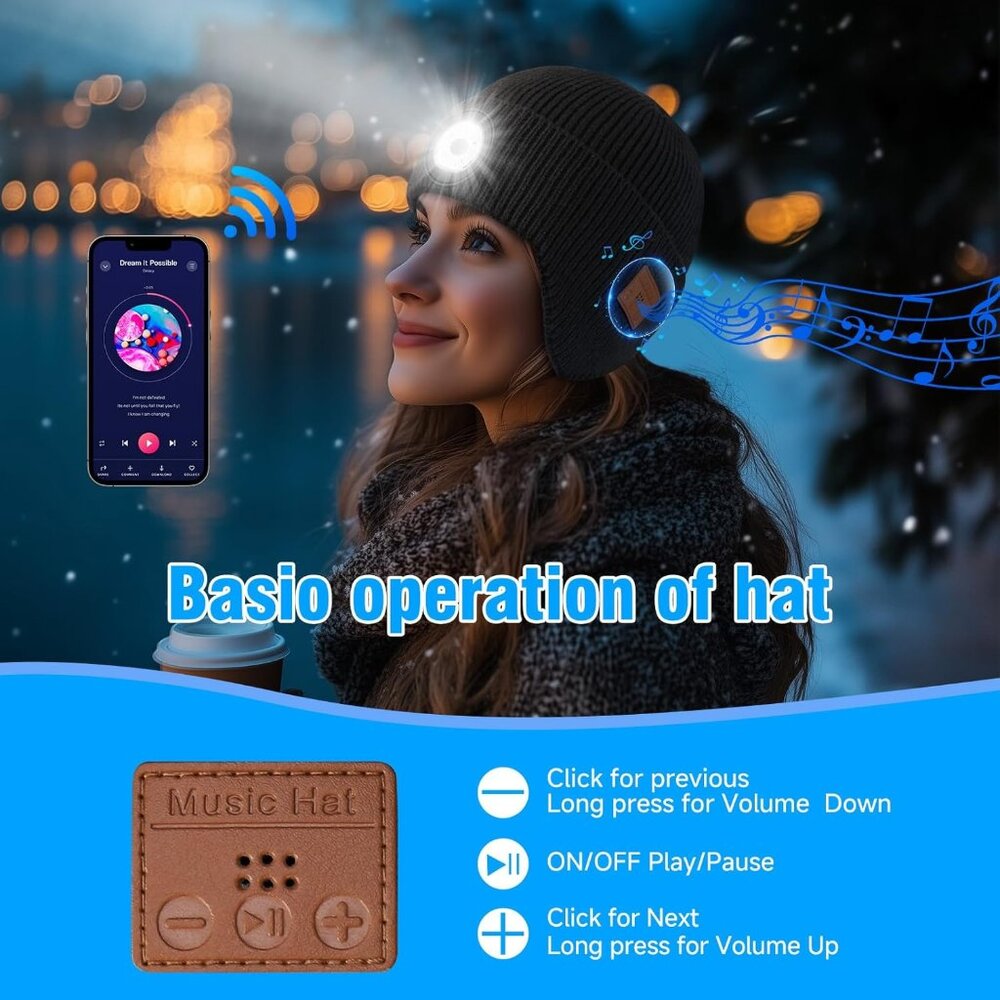 Bluetooth Beanie Hat With Light, Rechargeable Wir… - image 4